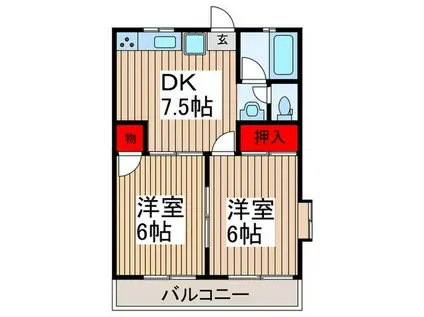 コーポ三角(2DK/2階)の間取り写真