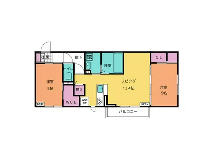 ディーシャンブル大黒田(2LDK/2階)の間取り写真