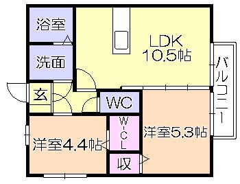 セジュール・ヴォーガ(2LDK/2階)の間取り写真