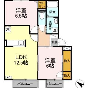 グリューネ二木(2LDK/2階)の間取り写真