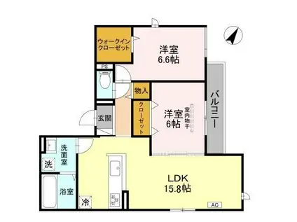 レイクII(1LDK/2階)の間取り写真