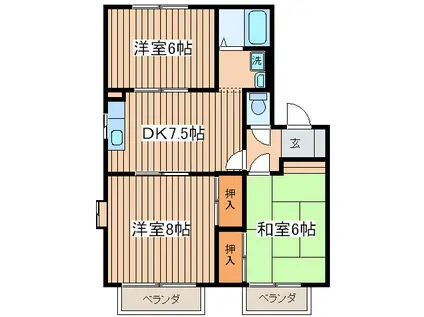 サミットハイムB(3DK/2階)の間取り写真