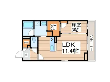 ベレオ北仙台駅(1LDK/2階)の間取り写真