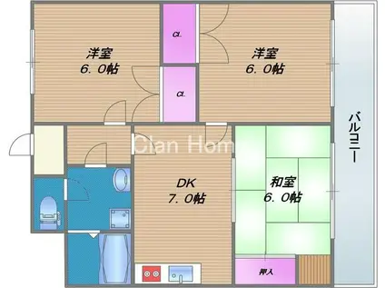 宝栄グランドキャッスル(3DK/4階)の間取り写真