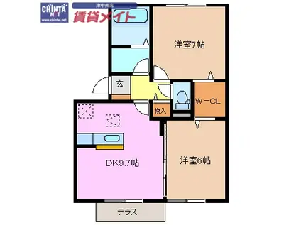 プレミール ボヌールG棟(2DK/1階)の間取り写真