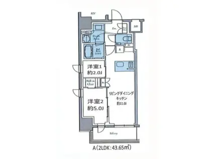 クレストコート東中野(2LDK/11階)の間取り写真