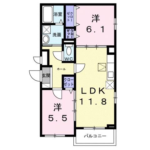 ウエストレイク(2LDK/1階)の間取り写真