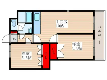ウィンド湊(2LDK/2階)の間取り写真