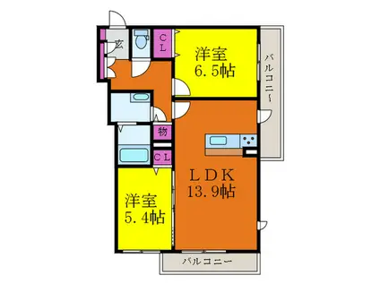ガーデンヒル(2LDK/2階)の間取り写真