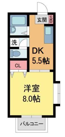 ハイツ大与(1DK/1階)の間取り写真