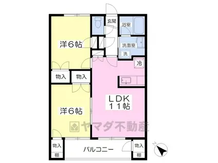 アダチメントⅢ(2LDK/2階)の間取り写真