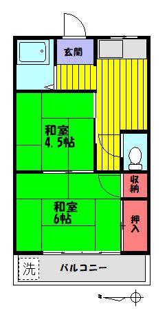 コーポ河野第2(2K/2階)の間取り写真