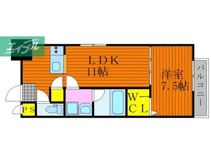 サウス IN 西市(1LDK/2階)の間取り写真