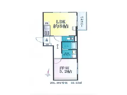 BAU3.0宮町(1LDK/1階)の間取り写真