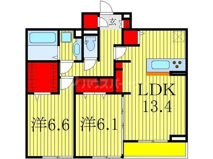 ハイピクチャー A棟(2LDK/1階)の間取り写真