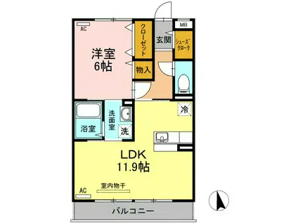 ルミエール E(1LDK/1階)の間取り写真