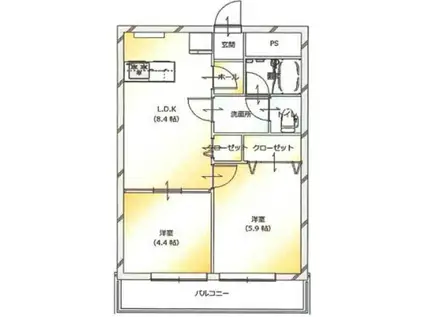 WIND HILL香里I(2LDK/6階)の間取り写真