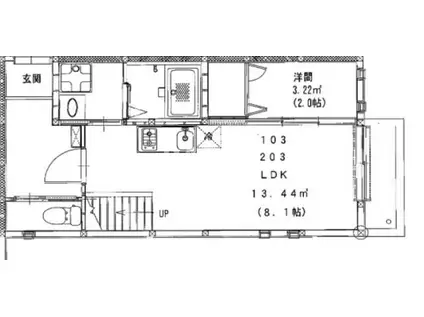 ビータス賀茂参番館(1SDK/1階)の間取り写真