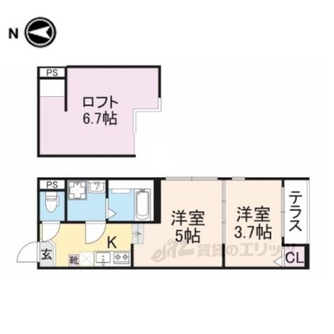ハーモニーテラス東野八反畑町2(1DK/1階)の間取り写真