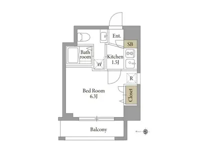 エスティメゾン南麻布(1K/3階)の間取り写真