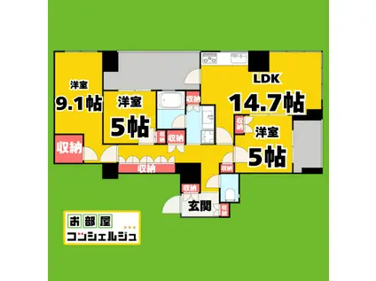 プラウドタワー覚王山(3LDK/7階)の間取り写真