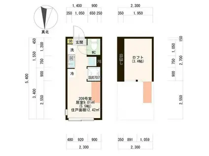 ハーモニーテラス上井草IV(ワンルーム/2階)の間取り写真