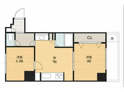 上六第一ダイヤモンドハイム(2DK/9階)の間取り写真