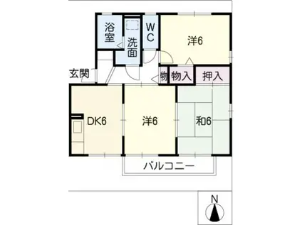 ジュセル稲木 北棟(3DK/2階)の間取り写真