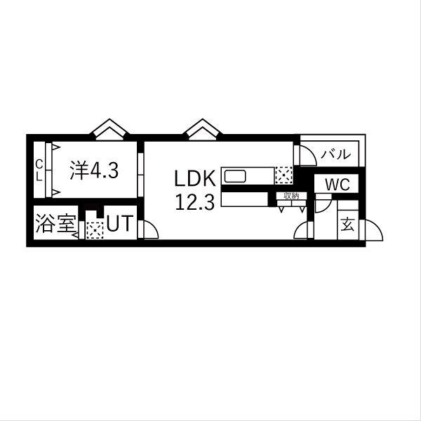 BC生駒B(1LDK/2階)の間取り写真