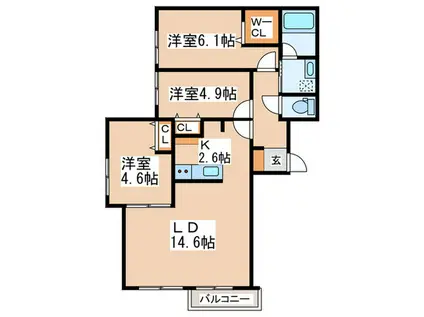 アルファスクエア円山2条(3LDK/2階)の間取り写真