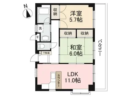 ウッドネスト太田(2LDK/3階)の間取り写真