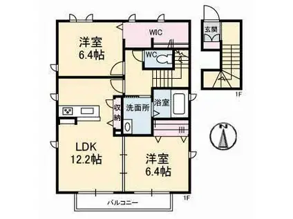 エクラージュB棟(2LDK/2階)の間取り写真