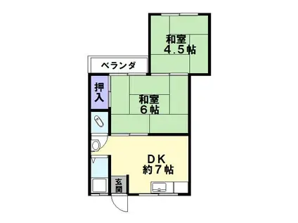 地下鉄西神・山手線 湊川公園駅 徒歩7分 2階建 築55年(2DK/1階)の間取り写真