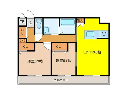 ジュノール千歳真々地(2LDK/4階)の間取り写真