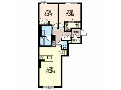 PARKSIDE RESIDENCE水落(2LDK/1階)の間取り写真
