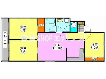 清水ビル(3LDK/2階)の間取り写真