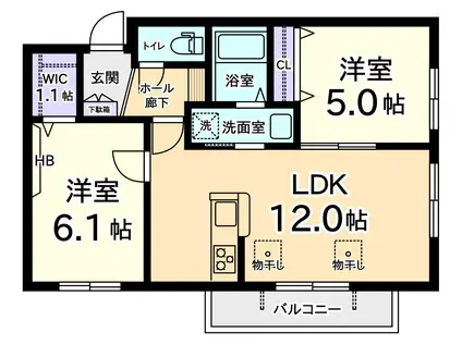 ハイバリー 武蔵野(2LDK/1階)の間取り写真