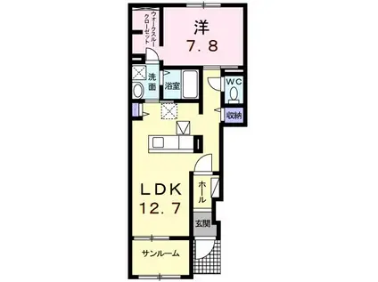 伊勢鉄道 河原田駅 徒歩23分 2階建 築4年(1LDK/1階)の間取り写真