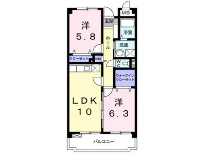 セントラルヒルズ(2LDK/2階)の間取り写真