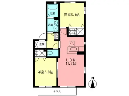 クレストI(2LDK/1階)の間取り写真