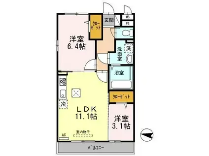 ラヴィール・メゾン(2LDK/1階)の間取り写真