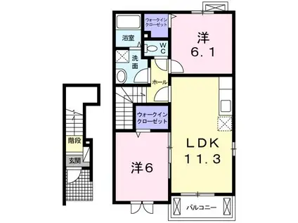 サニー・クリアネス A(2LDK/2階)の間取り写真