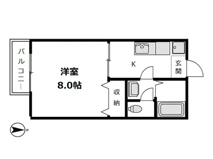 アドミラブールコートB棟(1K/2階)の間取り写真