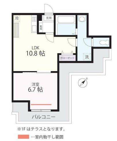QUIET CRAB HOUSE MIX三ツ沢下町(1LDK/1階)の間取り写真