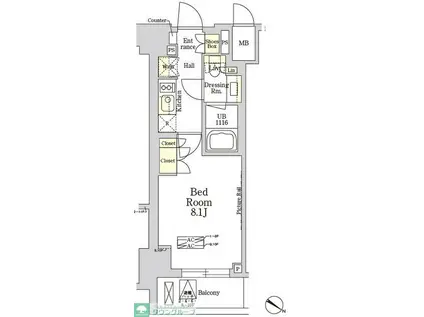 THE CLASS MINAMIAZABU(1K/8階)の間取り写真