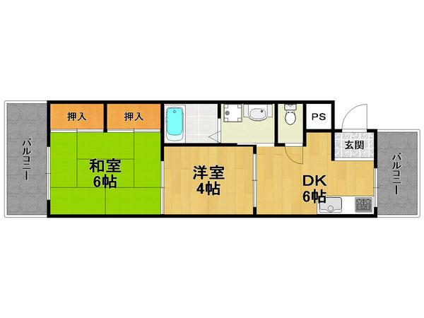 第二中村マンション(2DK/4階)の間取り写真
