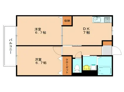 グレイス新東区(2DK/2階)の間取り写真