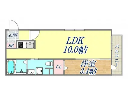 ブランコート西宮北口(1LDK/3階)の間取り写真
