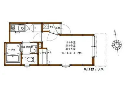 ハーミットクラブハウス白楽ソレイユ(1K/1階)の間取り写真