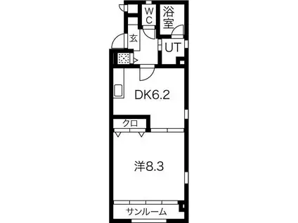 キュービックカーサ岡崎駅(1DK/2階)の間取り写真